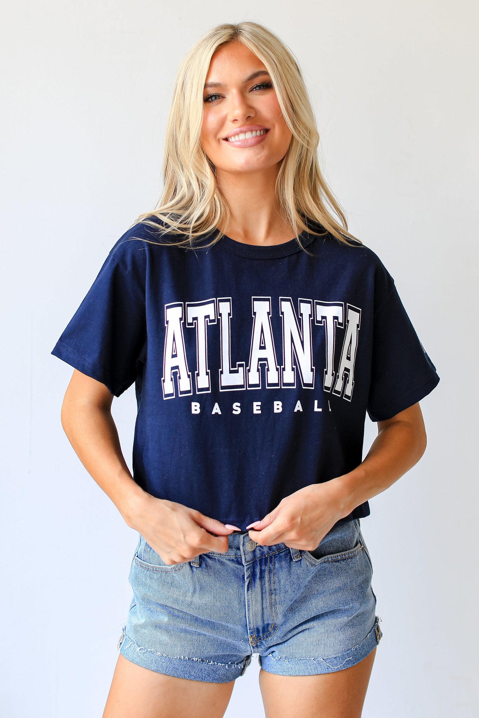 Navy Atlanta Baseball Cropped Tee CC8