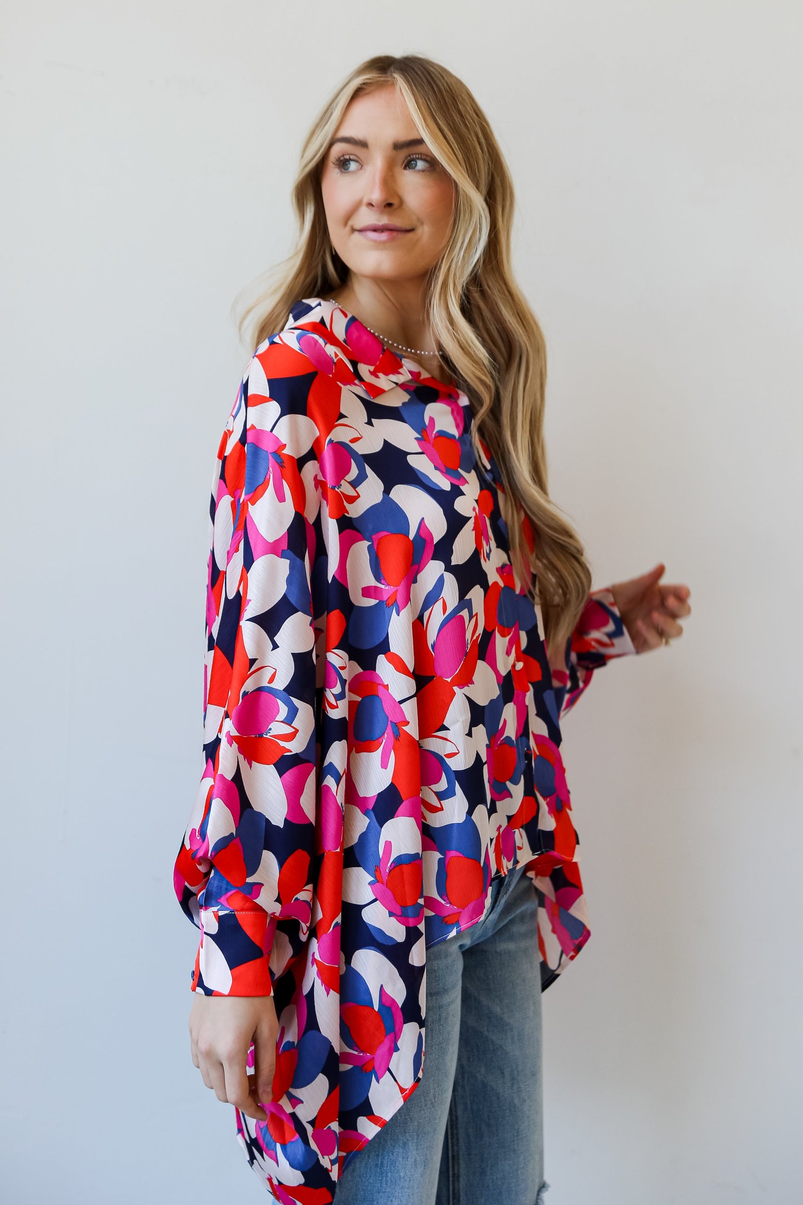 Darling Event Navy Floral Oversized Blouse CC13