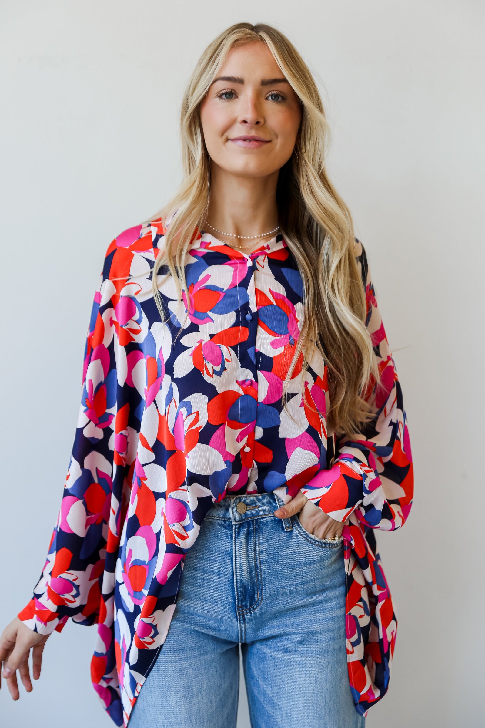 Darling Event Navy Floral Oversized Blouse CC13